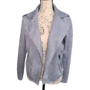 Philosophy Faux Suede Jacket Womens XS‎ Lt Blue Gray Moto Style Waterfall Collar